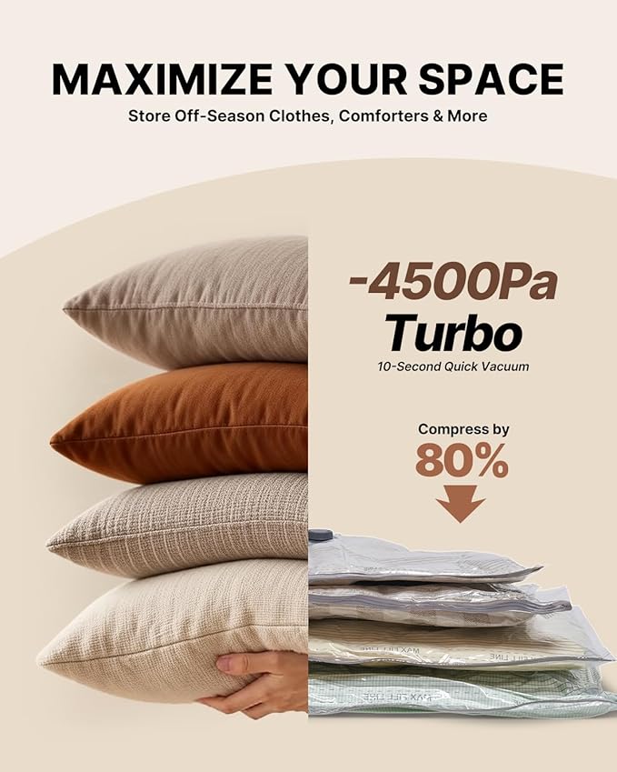 Vacuum Seal Bags for Clothing Travel with Rechargeable Cordless Pump, VINTAR 24 Pack Space Saver Vacuum Storage Bags, Travel 