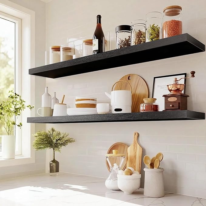 AMADA HOMEFURNISHING Floating Shelves, 47″ Large Wall Mounted Shelves for Bathroom, Bedroom, Living Room, Kitchen, Office, Ha