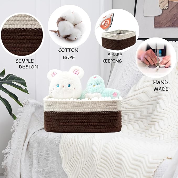 COMFY HOMI 11.5"x7.5"x4.7" Storage Baskets for Organizing | Cotton Rope Woven Basket | Toy Storage Bin Box | Basket for Shelv