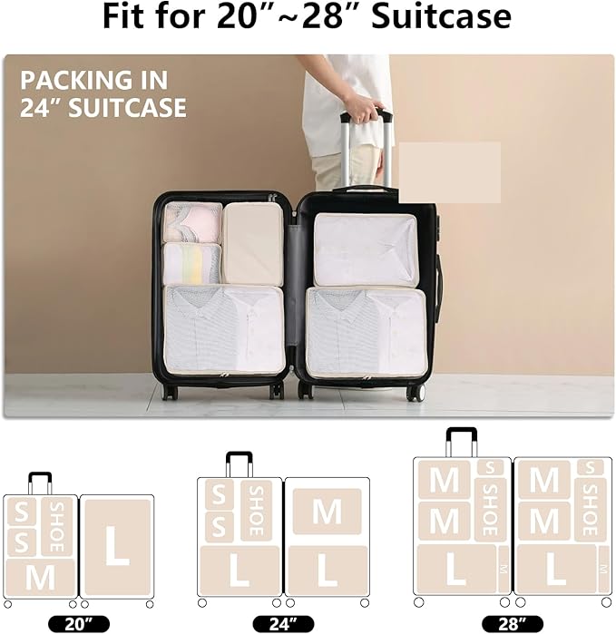 Packing cubes for Travel 6 Set Luggage Organizer Bags Packing Cubes for Suitcases Travel Essentials for Carry on Mesh Suitcas