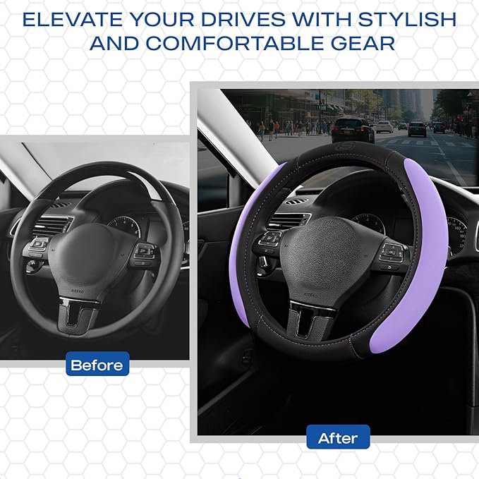 Skechers Steering Wheel Cover, Memory Foam Car Steering Wheel Cover,14.5-15inch Anti-Slip Safety Comfortable Desgin, Universa