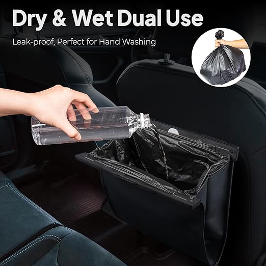 COZILO Leather Car Trash Can with Smart LED Light & Magnetic Closure,Leak-Proof, Odor-Lock Car Trash Bin for Any Cars, Sedans, SUVs, Trucks, Black