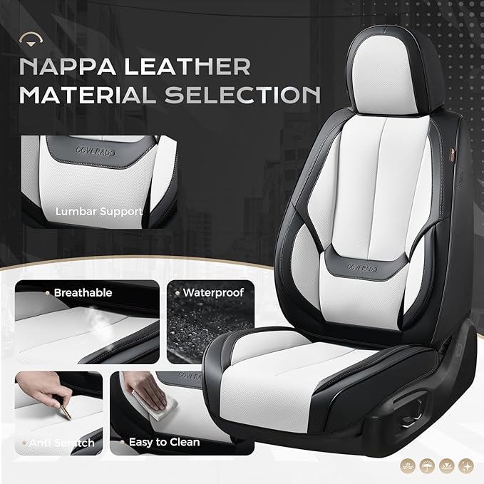 Coverado Seat Covers, Car Seat Covers Front Seats, Leather Seat Covers for Cars, Car Seat Protector Waterproof, Black Car Sea
