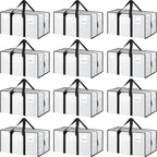 12 Pack Extra Heavy Duty Large Moving Bags with Strong Zipper & Comfortable Handles, Sturdy & Durable Clothes Storage Bags To