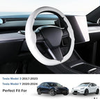 Steering Wheel Cover for 2017-2023 Tesla Model 3 2020-2024 Tesla Model Y, Leather Steering Wheel Cover for Tesla Model 3/Y Accessories, White
