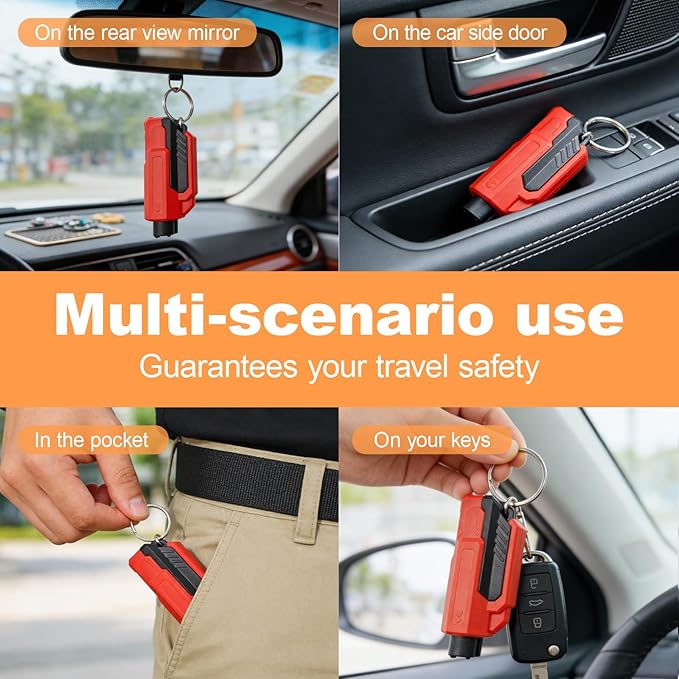 4PCS Car Window Breaker Seatbelt Cutter, Portable 2 in 1 Seatbelt Cutter and Window Glass Breaker Keychain Emergency Escape T