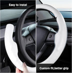 Steering Wheel Cover for 2017-2023 Tesla Model 3 2020-2024 Tesla Model Y, Leather Steering Wheel Cover for Tesla Model 3/Y Accessories, White
