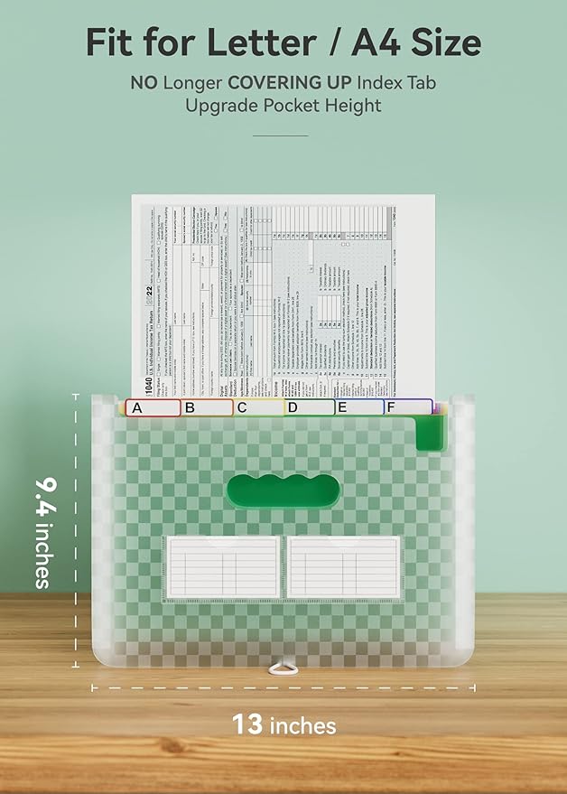 ABC life 26-Pocket Accordion File Organizer, Expandable Monthly Bill & Receipt Holder with Colored A-Z Tabs, Portable Folder 