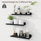 Axeman Picture Ledge Shelf | 16 Inch Black Floating Shelves Set of 3 | Rustic Wood Wall Shelves with Lip | 16" Black Picture 
