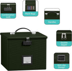 Army Green Fire Proof File Box for Documents - Portable Fireproof Document Organizer Box with Handle Waterproof Safe Locking 