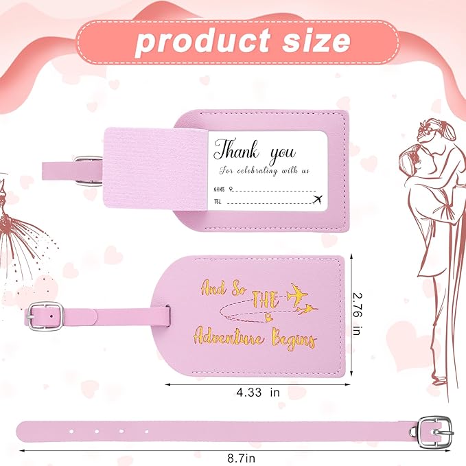 Sweetude 48 Sets Leather Luggage Tag Bulk and So The Adventure Begins Luggage Tags with Name Card for Wedding Bridal Shower B
