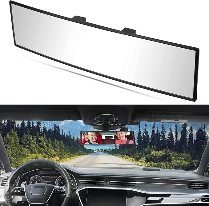 JOYTUTUS Rear View Mirror, Universal 11.81 Inch Panoramic Convex Interior Clip-on Wide Angle Mirror to Reduce Blind Spot Effectively for Car SUV Trucks -Clear