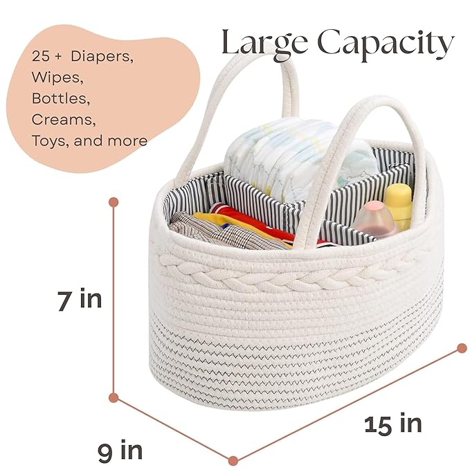 luxury little Diaper Caddy Organizer, Large Cotton Rope Nursery Baby Basket, Changing Table Organizer for Baby Diaper Storage