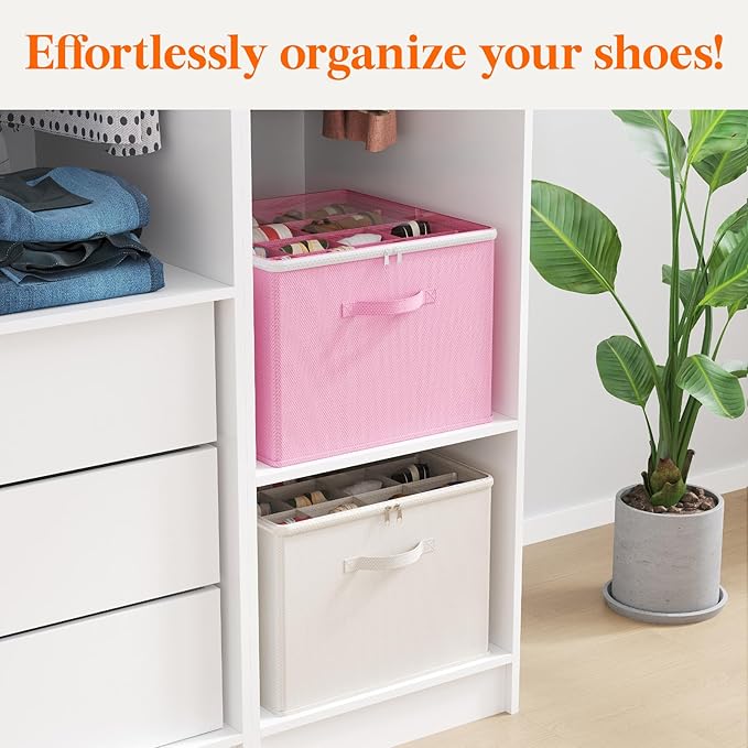 Lifewit 6 Pack Shoe Storage Organizer for Closet, Large Shoe Box Storage Containers with Clear Cover, Foldable Storage Bins F