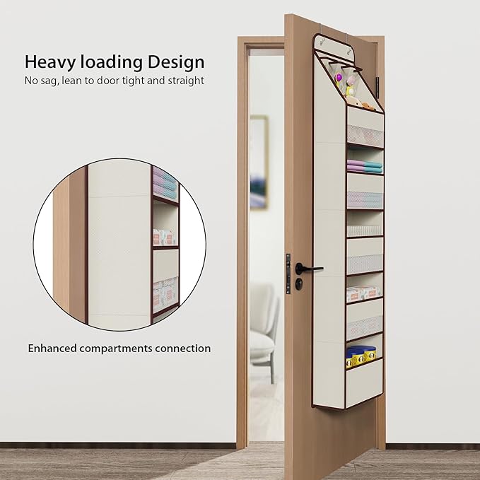 Univivi 6-Shelf Over Door Hanging Organizer Fabric Baby Door Storage with 5 Large Pockets and 3 Small PVC Pockets Wall Mount 