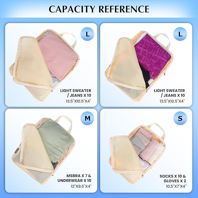 Carry on Compression Packing Cubes Travel for Suitcases ，Compressible Packing Cubes for Travel Women Packing Organizers 4 Set