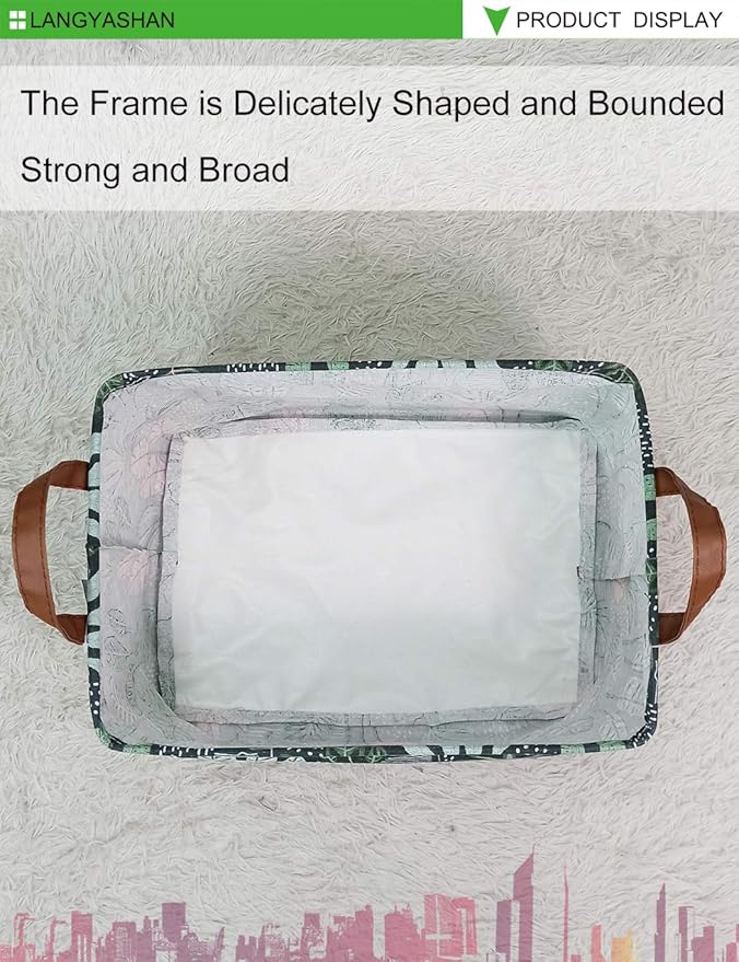 LANGYASHAN Rectangular Storage Bin Collapse Canvas Fabric Cartoon Storage Basket with Handles for Organizing Home Kitchen Boy