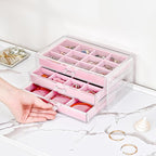 ProCase Earring Holder Organizer Jewelry Box with 3 Drawers, Acrylic Clear Earring Case with Adjustable Velvet Trays for Wome