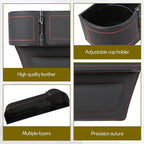 Car Seat Gap Filler Organizer, Multifunctional Car Seat Organizer with Adjustable Cup Holder, Leather Car Seat Gap Storage Box for Holding Phones, Coins, Cards, Keys, Pens (Black)