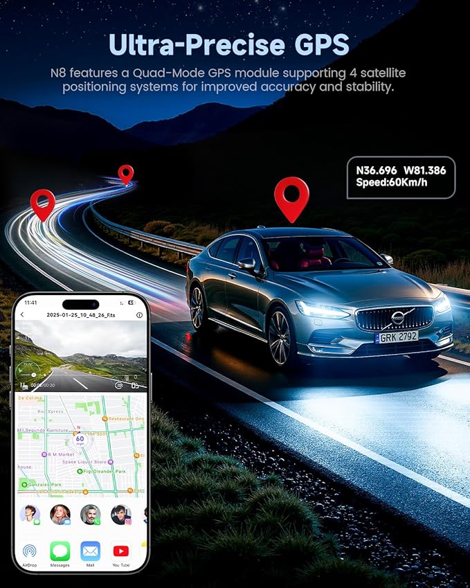 COOLCRAZY Dash Cam Front Rear - 4K+1080P Full HD Dashcam Free 64GB Card, with 5G WiFi GPS, Dual Dash Camera for Cars with 3" 