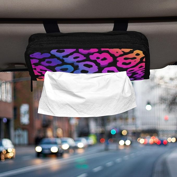 Car Tissue Holder Car Visor Organizer Tissue Box Holder for Car Sun Visor Organizer with Car Vehicle Accessories Essentials Interior for Women Men Gradient Vibrant Cute Leopard