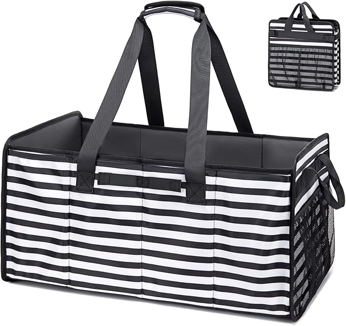 Muzale Extra Large Utility Tote Bag with Wire Frame Reusable Grocery Bags Foldable Heavy Duty Shopping Bags for Groceries Collapsible Totes with Handles for Carrying Heavy Loads Storage Car Trunk