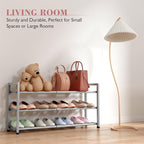 Bumusty 3-Tier Expandable Shoe Rack for Closet, 18“-33” Adjustable Shoe Rack for Small Space, Small Shoe Organizer for Front 