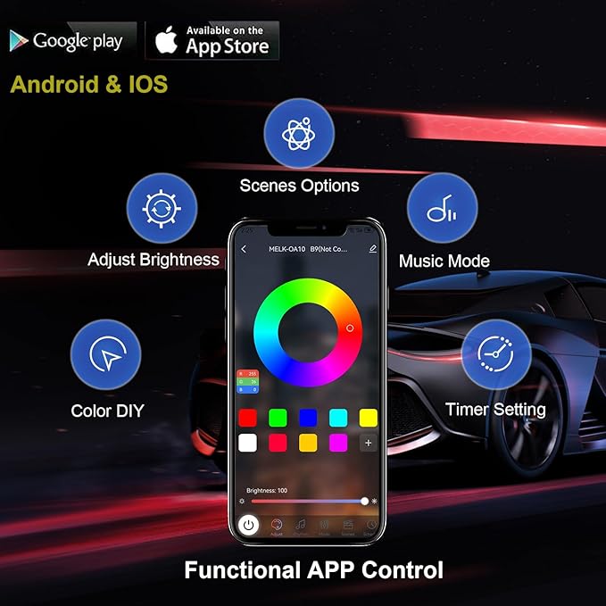 ‌Glowlendra RGB-IC Smart Underglow Lights Kit for Cars, 6PCs Waterproof LED Strip Lights with APP Remote Control, 16 Million Colors Music Sync DIY Modes for SUVs Trucks