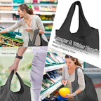 BeeGreen 10 Pack Black Reusable Grocery Bags with Storage Pouch Reusable Shopping Bags Bulk with Elastic Band 50LBS X-Large-Foldable-Washable-Heavy Duty-Waterproof Grocery Tote Bags
