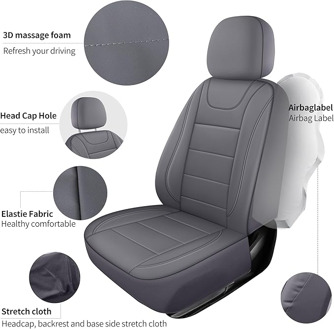 Car Seat Covers, Quilting Leather Seat Covers Full Set, Waterproof Faux Leather Automotive Seat Covers for Cars, Universal Ca