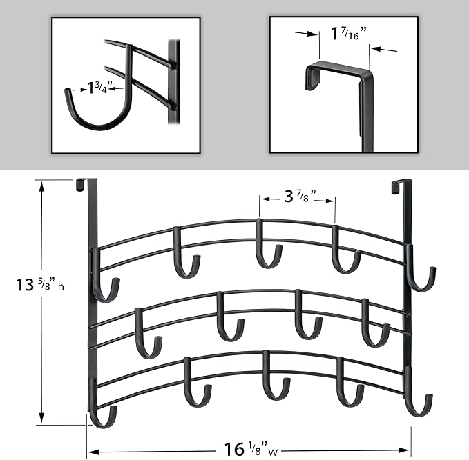 LYNK Professional® Home™ Over Door Hooks Rack - 14 Hook Over Door Hanger - Over Door Towel Rack - Hanging Towels or Clothes -