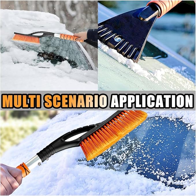 27" Snow Brush and Ice Scrapers for Car Windshield and Window, Detachable Winter Snow Remover Ice Shovel Tool with Ergonomic Foam Grip & No Scratch Bristles, Car Accessories for Truck SUV (Orange)