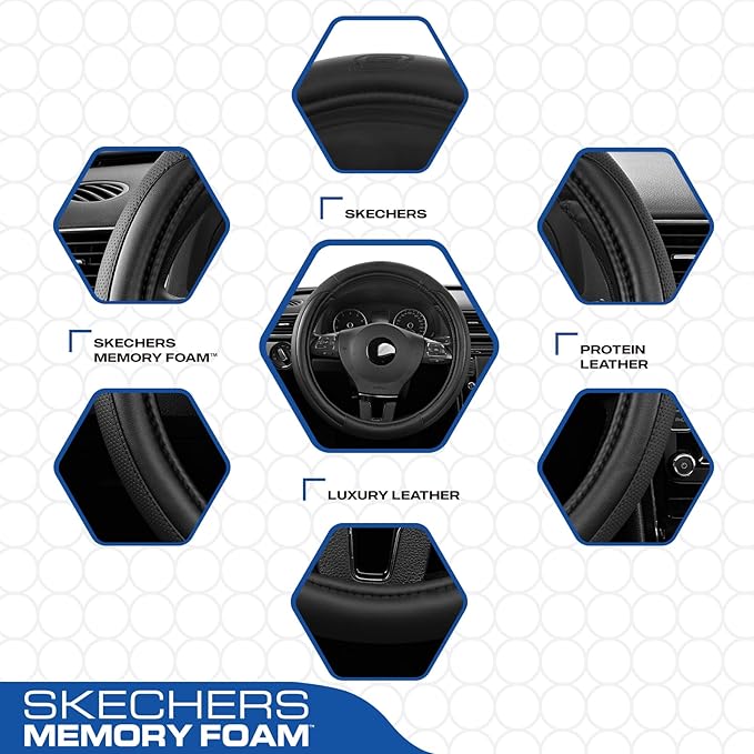 Skechers Steering Wheel Cover Memory Foam,Luxury Leather Steering Wheel Covers,Universal Anti-Slip Fit 14" 1/2-15" Car Wheel 