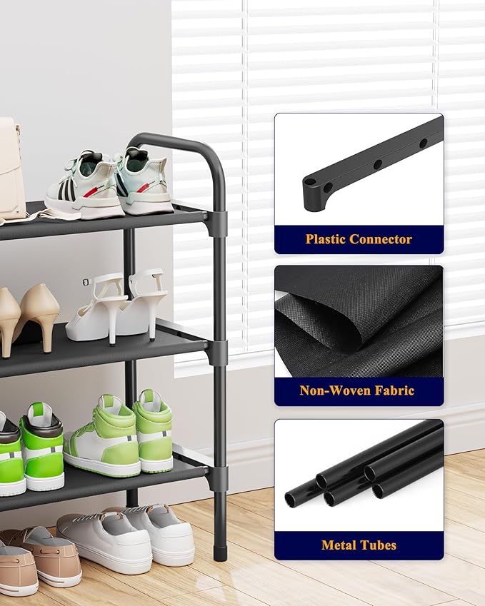 Kitsure Extra-Long Shoe Rack for Closet, Shoe Organizer for Front Door Entrance, Stackable Shoe Shelf, Detachable Closet Orga