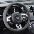 BDK Sporty Two Tone Ergonomic Grip Steering Wheel Cover - Plush Leather Grip for Standard Size Wheels 14.5-15 inch Gray/Black