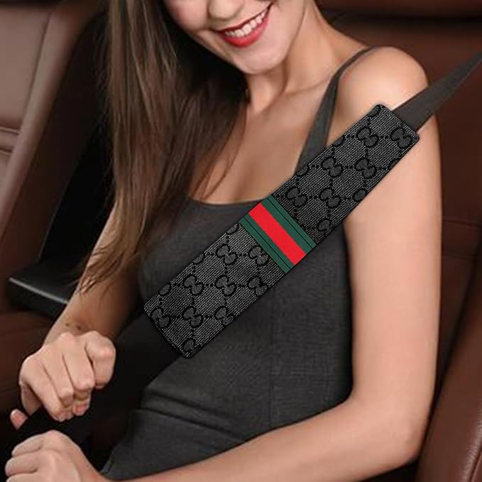 5PCS Steering Wheel Cover, with 2 Headrests, 2 Seat Belt Covers - Universal Fit for 14.5-15" Steering Wheel, Enhances Driving Experience - Perfect for Women (Black)