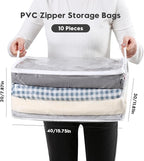 10 PCS Clear Zippered Storage Bags with Handle,Sweater Storage with Zipper,Foldable Closet Organizer Bed Sheet Organizer,Cube