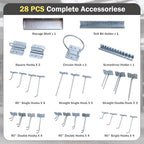 Goplus Garage Pegboard, Metal Pegboard Tool Organizer Kit with 3 Pegboards & 28 Pcs Hanging Accessories, Heavy Duty Wall Orga