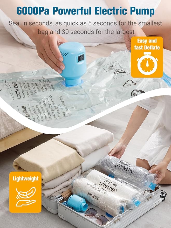 Vacuum Storage Bags with Electric Pump, New Air Valve Combo 22 Pack Compression Bag, Space Saving Vacuum Sealer Bag for Cloth