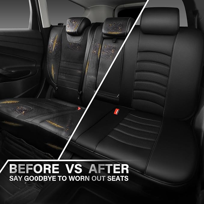 CAR PASS Leather Back Seat Cover, Universal Waterproof Bench Rear Seat Cover Zipper Split Rear Bench Protector Fit 95% Automo