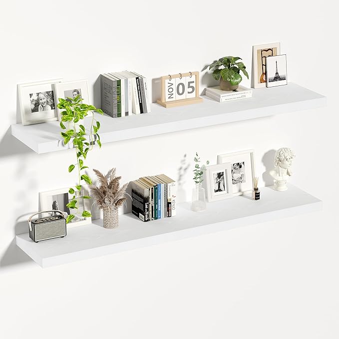Vivelove White Floating Shelves 12 Inches Deep, 55x12 Floating Shelves for Wall with Invisible Brackets, Room Shelves for Liv
