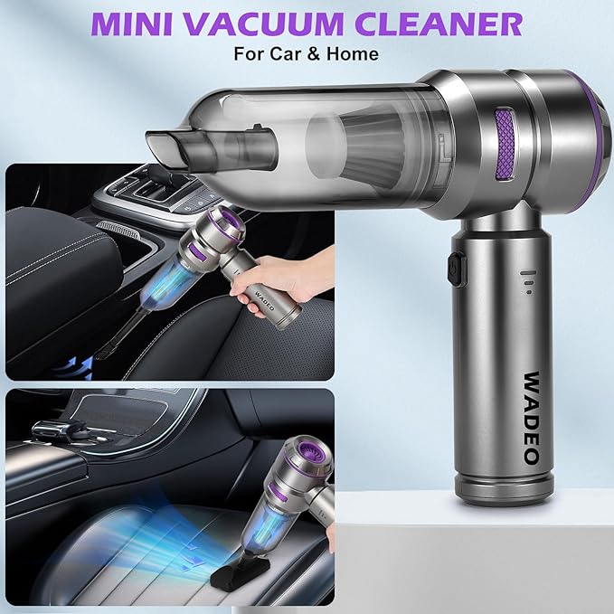 WADEO Handheld Vacuum Cordless, 4-in-1 21000PA Brushless Car Vacuum & 210000RPM Air Duster 7500mAh Battery Air Blower Wireles