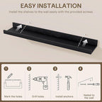Fun Memories 40 Inch Floating Shelves for Wall - Wall Shelves with Lip Set of 4 - Nursery Bookshelf for Storage - Picture Led