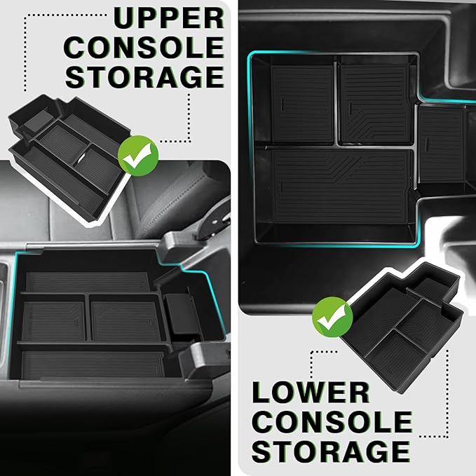 BestEvMod 2PCS Center Console Organizer Trays Fit for Chevrolet Silverado EV 2026 2025 2024 Pickup Armrest Storage Box ABS Material with PVC Trim Not Fit ICE or RST Models (Top + Bottom)