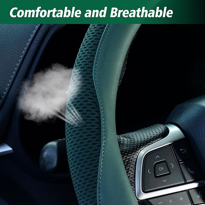 ZHOL Green Steering Wheel Cover,Soft Microfiber Leather,Non-Slip and Breathable Car Steering Wheel Cover for All Season,Unive