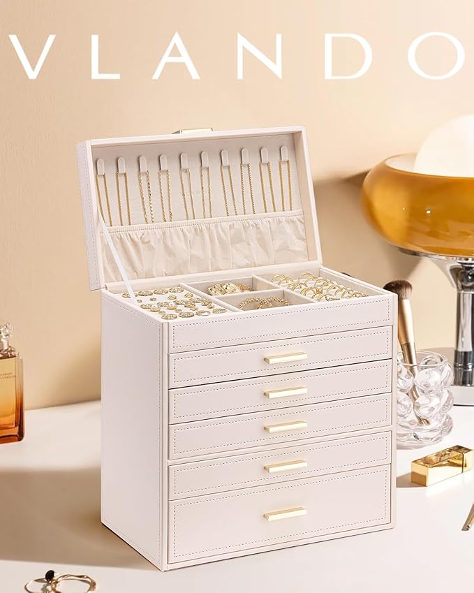 Vlando 6 Layer Large Jewelry Box - Jewelry Holder Organizer, Jewelry Box Organizer for Drawer Necklace Ring Bracelet and Watc