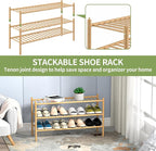 ROMGUAR CRAFT 3-Tier Bamboo Long Shoe Rack, Free Standing Wood Shoe Shelf Storage Organizer for Closet Entryway Stackable 35"
