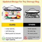 Tesuko 6 Pack Clear Toy Storage Bag with Name Tag& Manual Pocket, Waterproof Transparent PVC Toy Organizer Case for Lego Bric