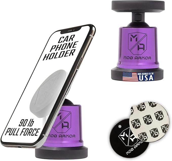 Mob Armor MobNetic Maxx - USA Assembled Magnetic Phone Holder for Car, Magnetic Car Phone Mount, 90-Degree Tilt, 360-Degree Rotation, Aluminum Metal, Compatible with iPhone & Android - Purple Chrome