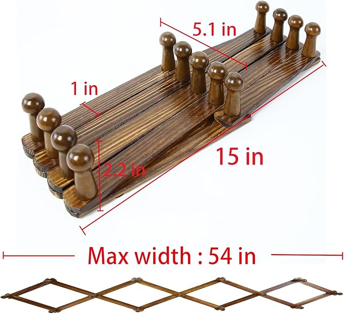 AMAPON Accordion Style Expandable Wall Wooden Coat Rack 13 Hooks (Pegs) Hang Hats Jackets Coffee Mug Purses Necklaces Towels 